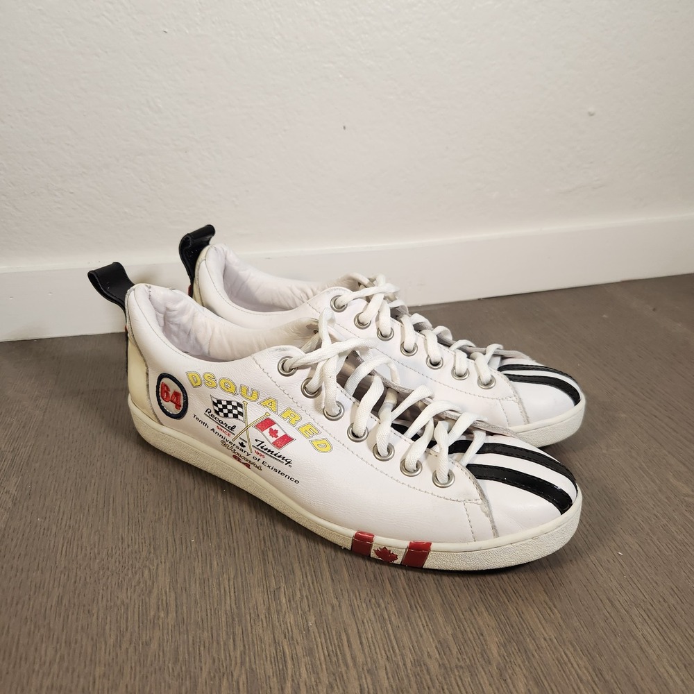 Dsquared2 Men's White 11 Leather Record Timing 10th Anniversary Sneakers Shoes